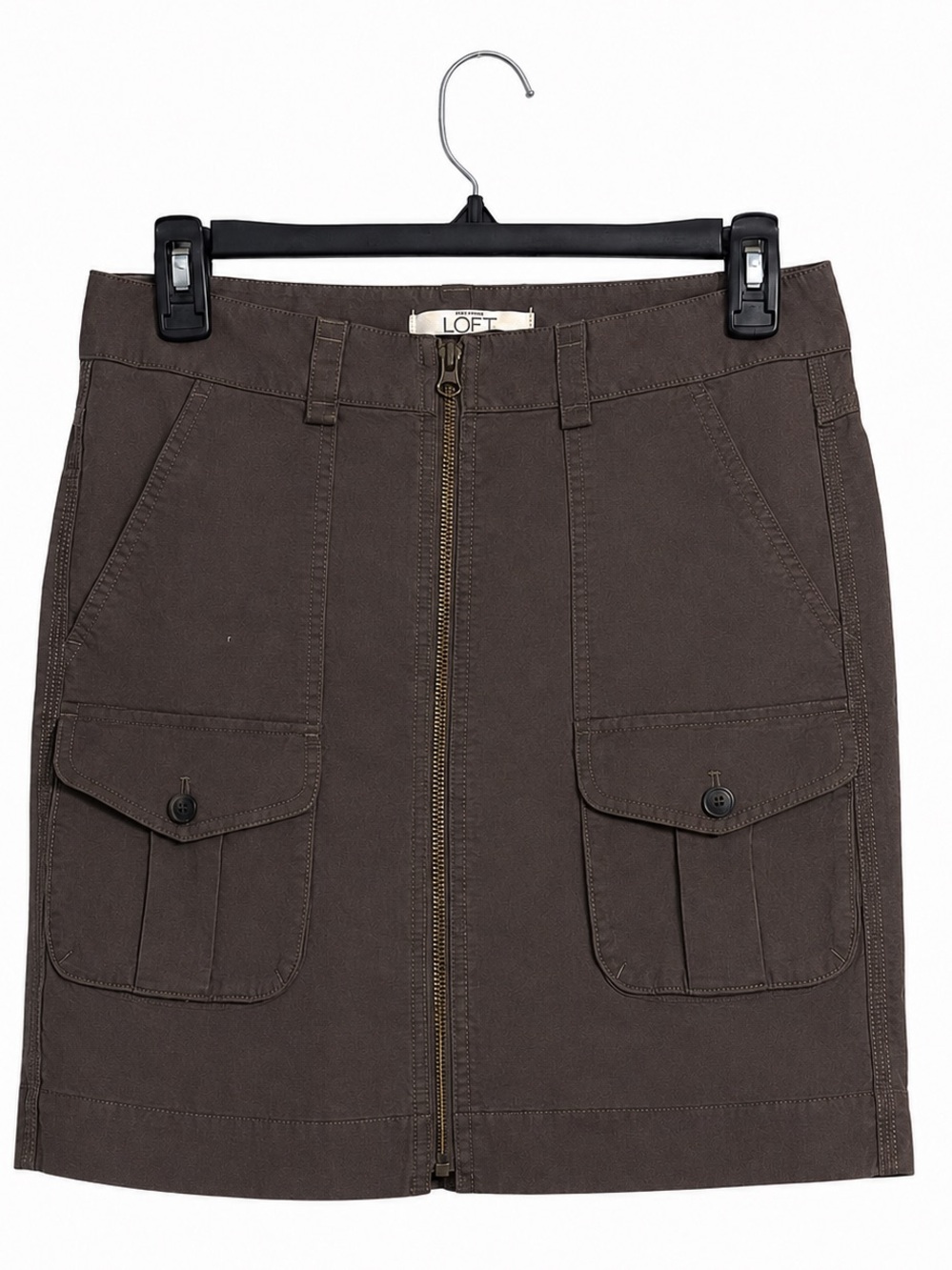 LOFT Cargo Mini Skirt Women’s Size 0 Charcoal Gray Front Zip Utility Y2K